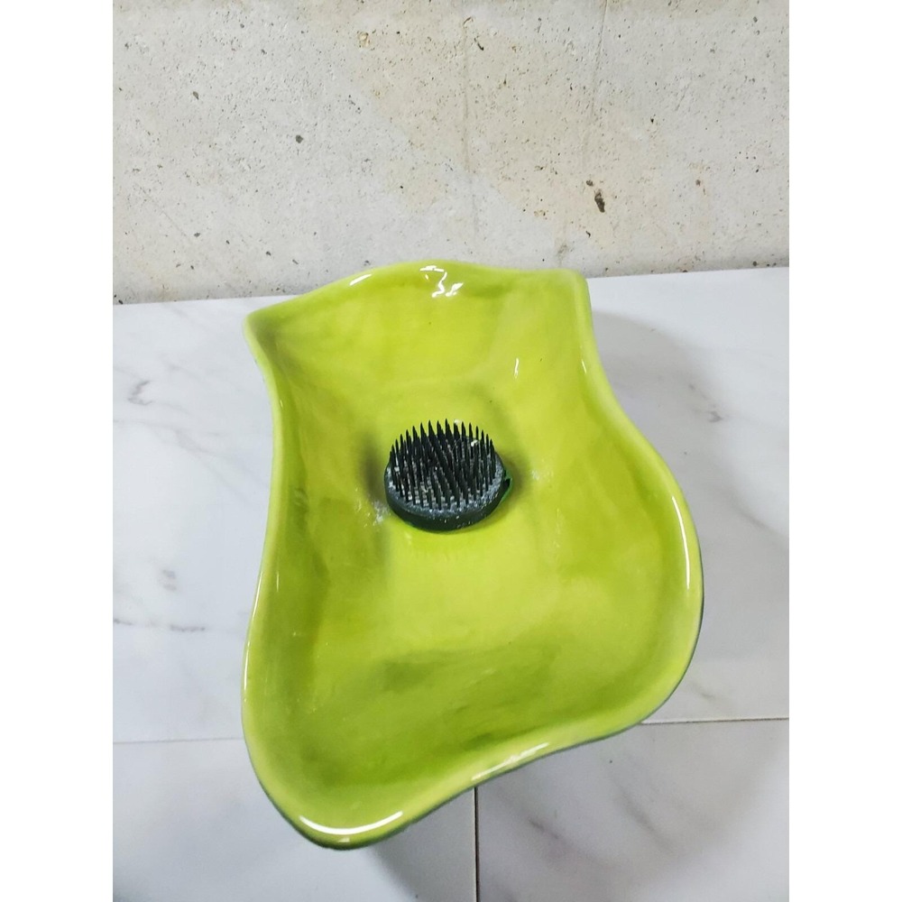 Haeger Art Pottery Glossy Green Flower Frog Vintage Large Plate Platter 14" - Picture 8 of 9